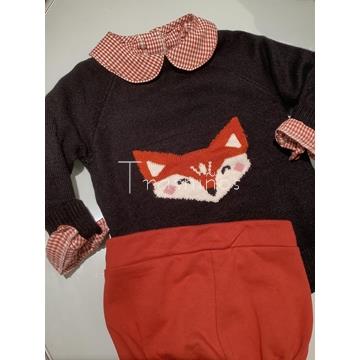 Conjunto Camisa cuadritos + bombacho + jersey Bosque Mon Petit Bonbon - Imagen 2