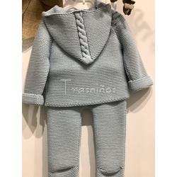 Conjunto polaina y chaqueta punto ( San Francisco ) celeste empolvado - Imagen 2