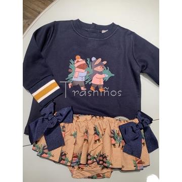 Conjunto sudadera dibujo + ranita volantes Oso-conejo Mon Petit Bonbon - Imagen 1