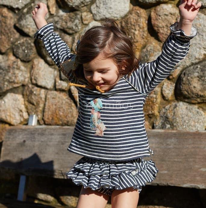Conjunto sudadera niña rayas + ranita volantes Limoncello La Martinica - Imagen 2