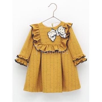 Vestido raya diplomatica mostaza colección mimosa de Foque - Imagen 1