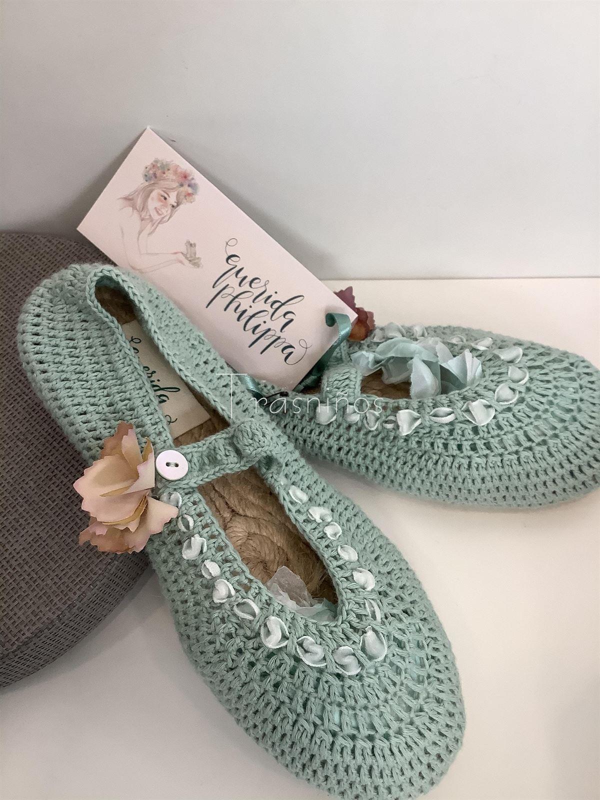 Zapatilla Salvia Crochet comunión - Imagen 1